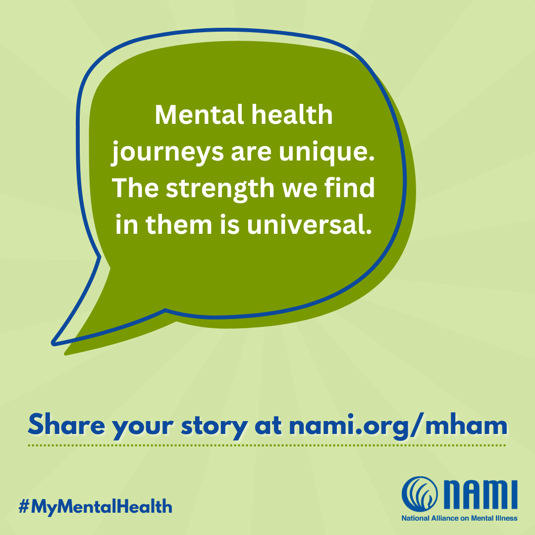 green background with a bubble chat with the message The mental health journeys are unique.