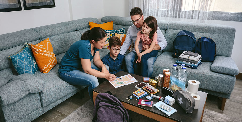 A family making a disaster plan