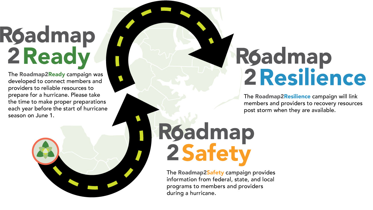 image of road leading to the words: road to ready, road to safety, road to resilience