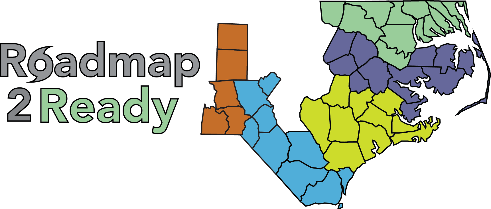 Logo of Road 2 Ready and the map of Trillium Counties
