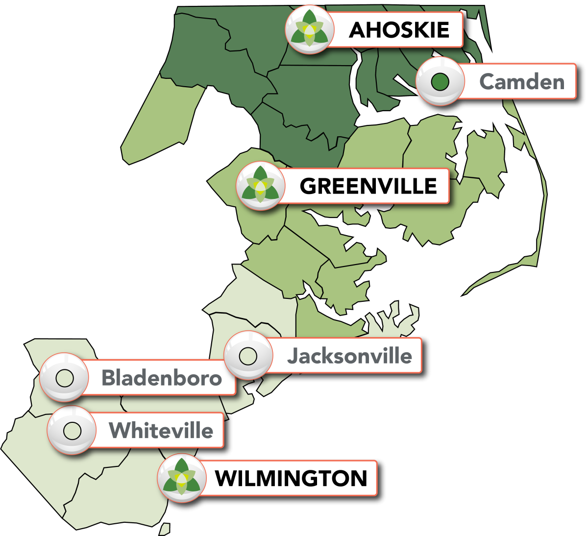 Map of Trillium Catchement area showing all office locations