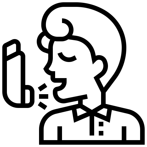 Black outline of a young man using an inhaler