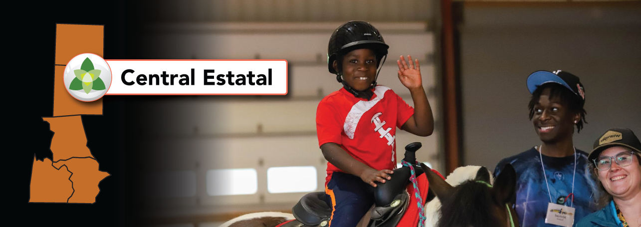 A young boy riding a horse, Orange map of the Mid State Trillium Coverage