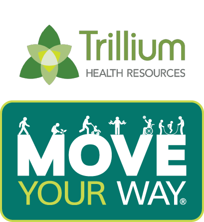 Move your Way Phrase with silhouette of people exercising on the top of letters