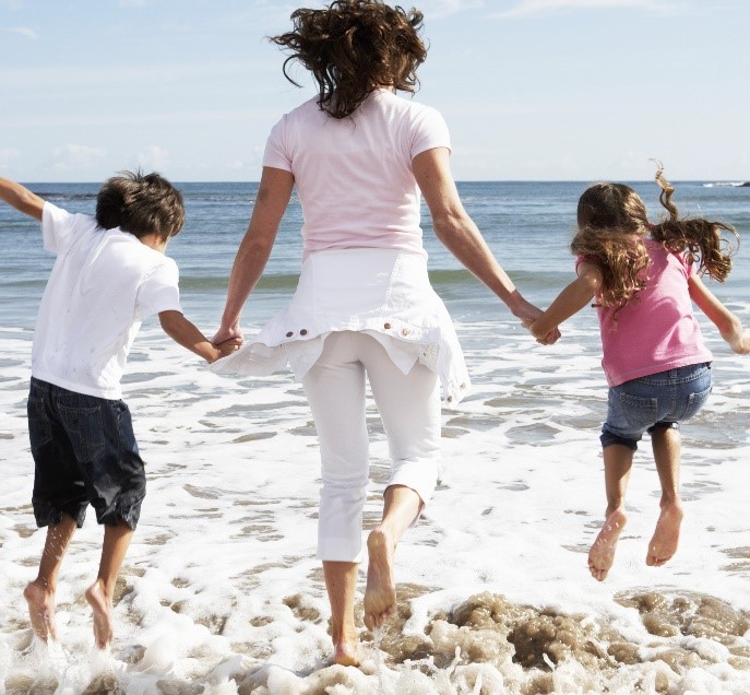 Family playing on the beach