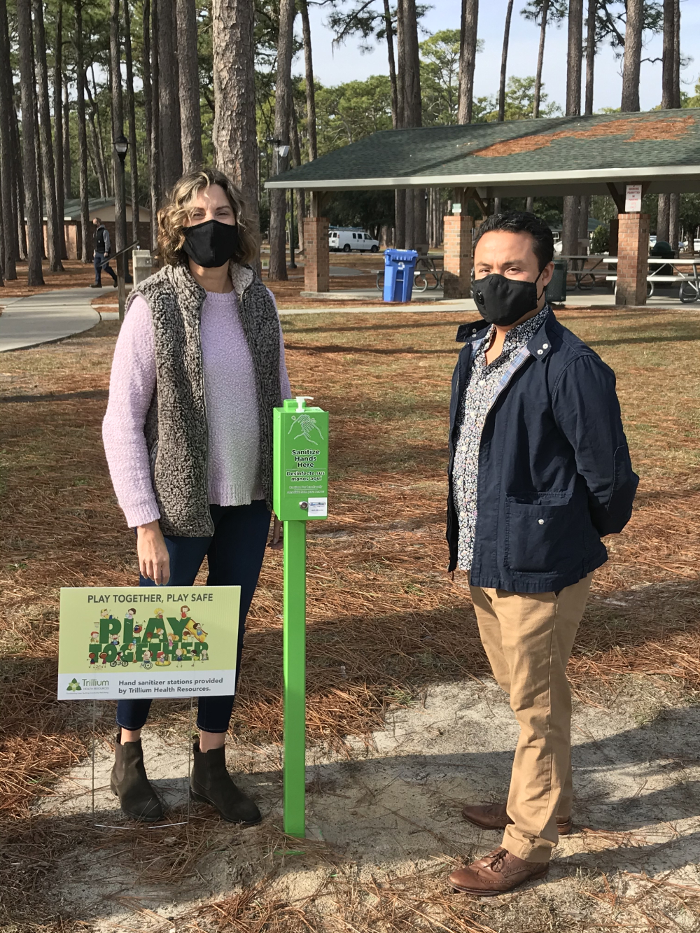 Showing new hand sanitizer Station at the park of New hanover