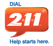 red speech bubble with the sign of dial 211 in white