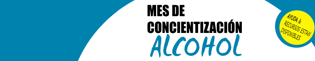 un baner azul y blanco promoviendo el mes de concientización sobre el alcohol