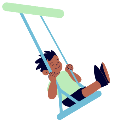 Cartoon of a boy on a swint