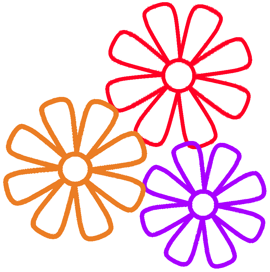 Outlines of different colors flowers