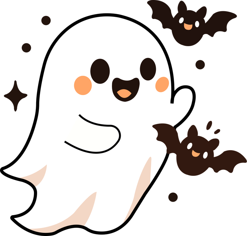 A friendly ghost flying and smiling