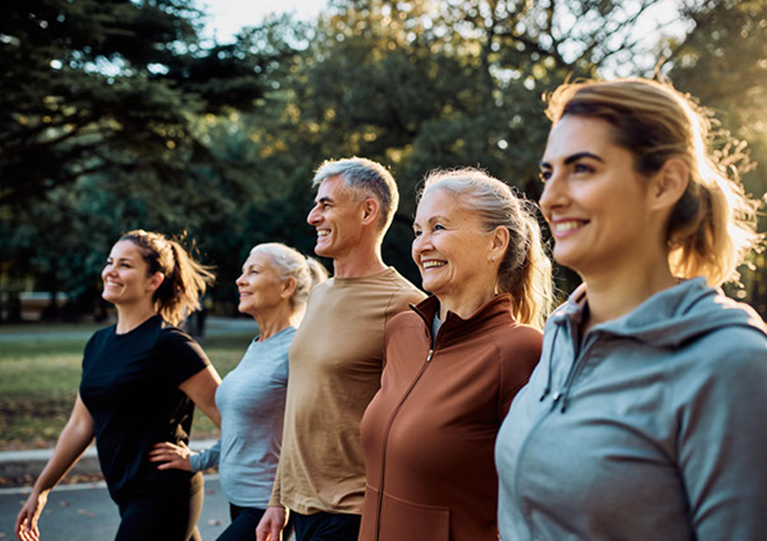 A group of people at the park walking