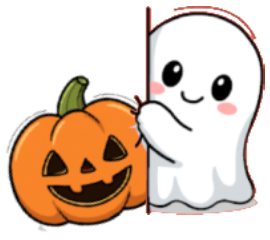 A cartoon of a friendly pumpkin and ghost
