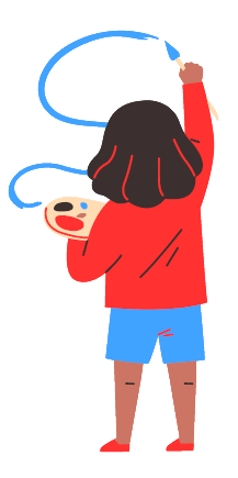 A cliptart of a girl painting  with blue paint