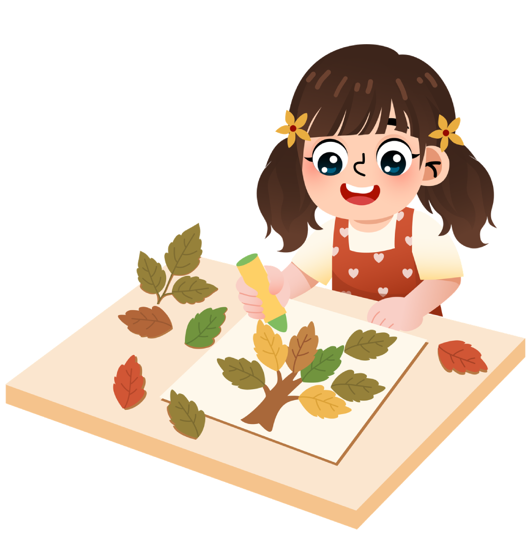 A cartoon of a girl doing a paper tree