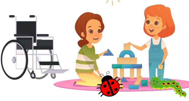 Cartoon of two girls playing blocks