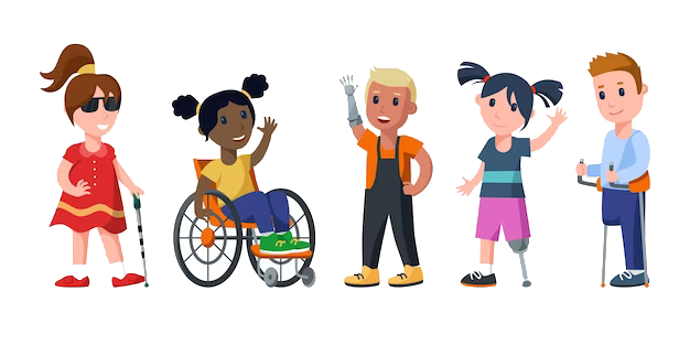 A cartoon with kids showing differents disability