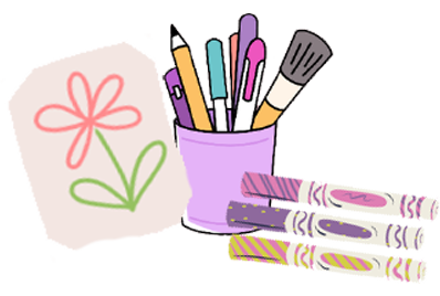A cartoon of color markers and pencils
