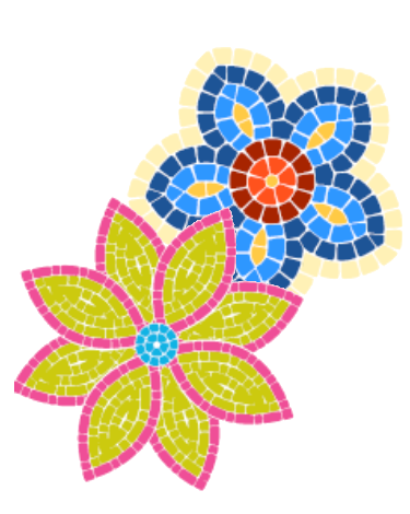 A clipart of a oranage and white mosaic flower