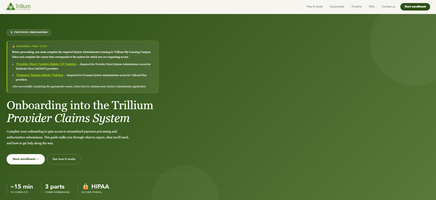 Picture of the Onboarding website, green background with white letters