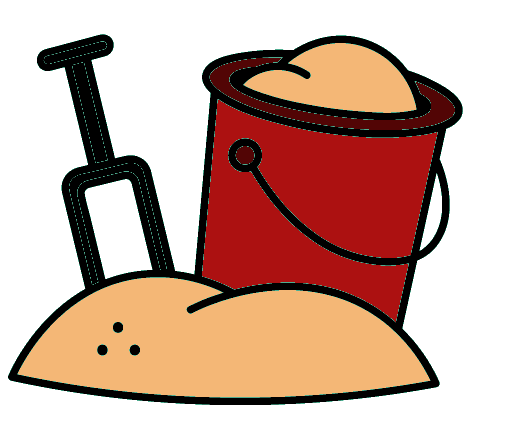 Cartoon of a bucket and showel toy with sand
