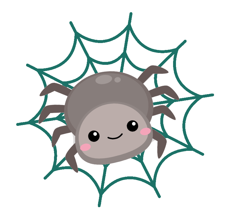 A clipart of a smiling spider on a web
