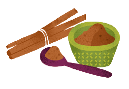 A clip art of cinammon sticks and others spices