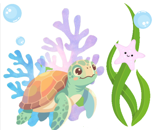 A clipart of a turtle and sea star