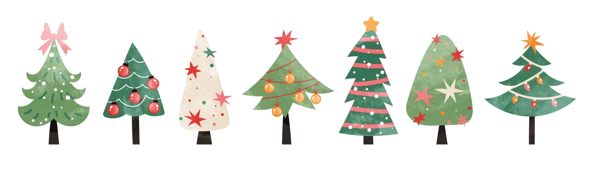A cartoon of different Christmas tree