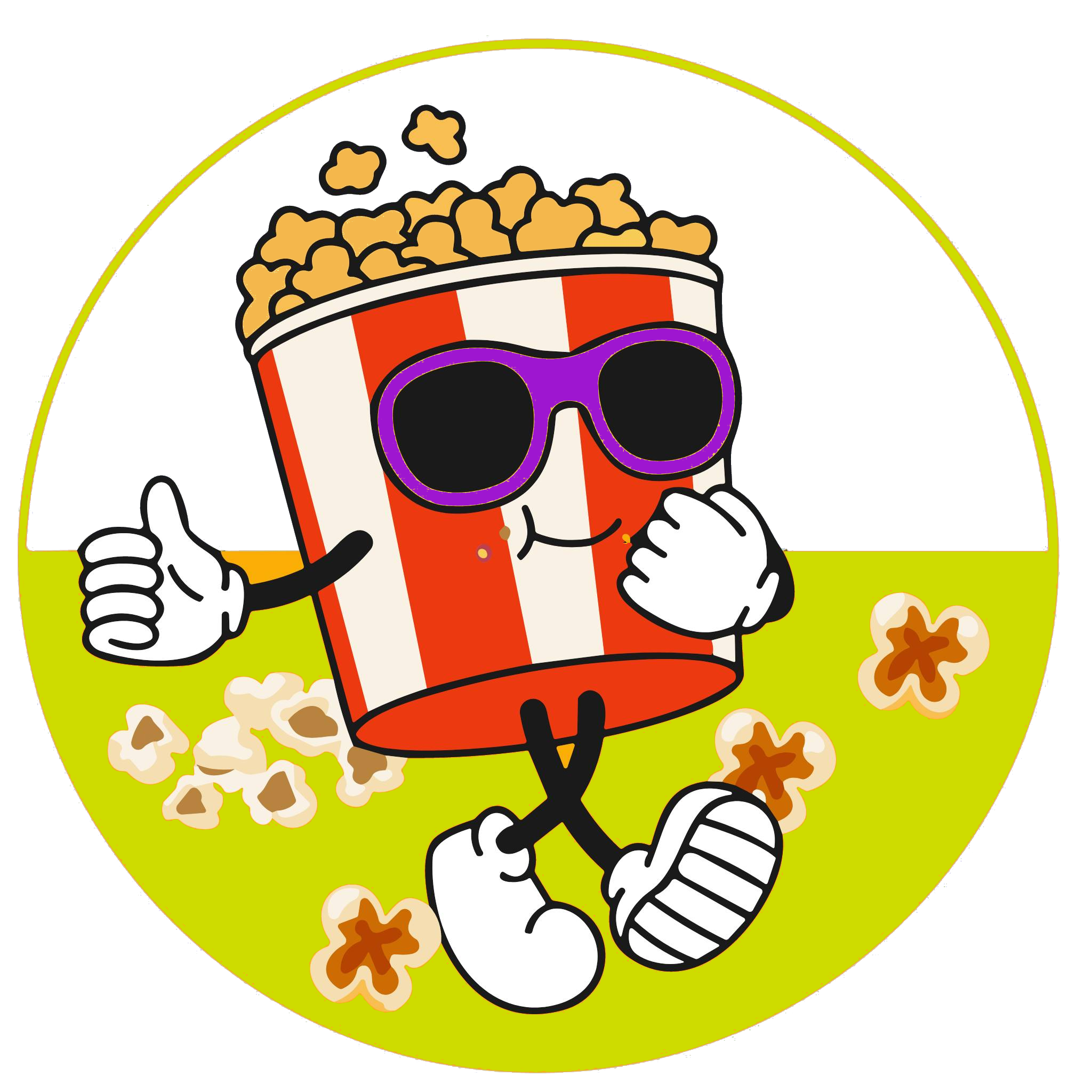 A cartoon of a popcorn basket walking