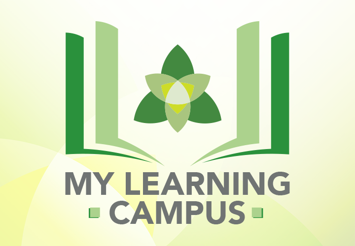My Learning Campus Logo Book with Trillium logo in the midle