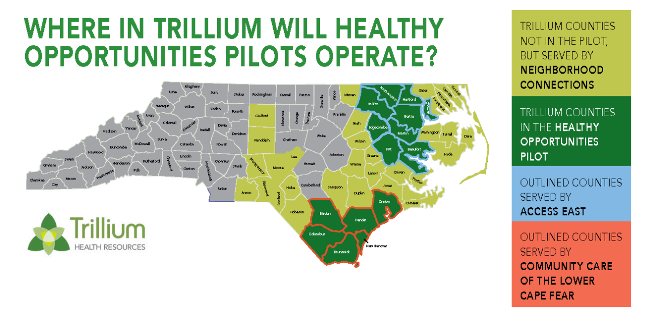 North Carolina counties cover by HOP in Trillium Catchment area.