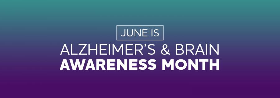 Banner with blue background color promoting Alzheimer and brain Health